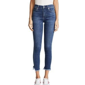 Citizens Of Humanity Blue High-Rise Skinny Jeans with Raw Hem